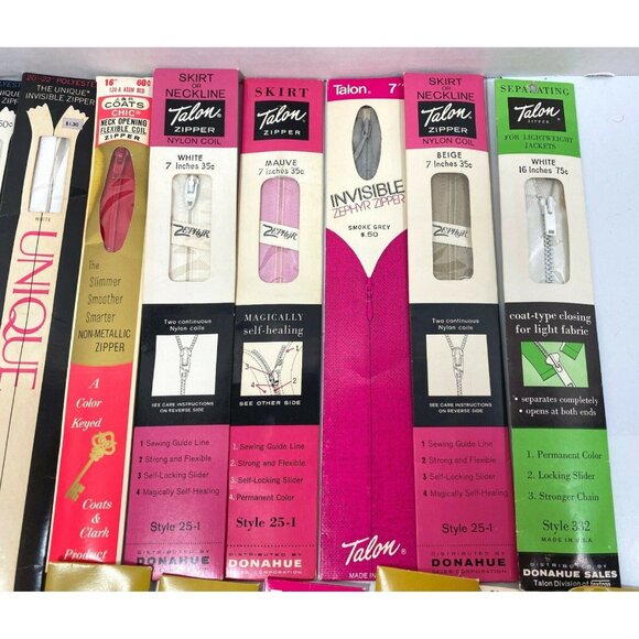 Vintage Zipper Sewing Lot of 14 Talon Coats & Clark Unique Various Adhesive - Picture 5 of 8